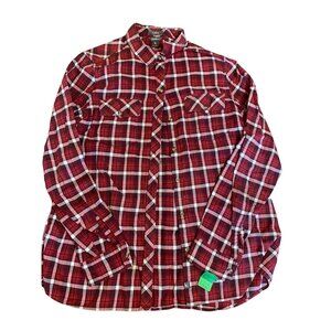 Eddie Bauer Womens Classic Fit Red Plaid Button-Up Shirt L Cotton Long Sleeve